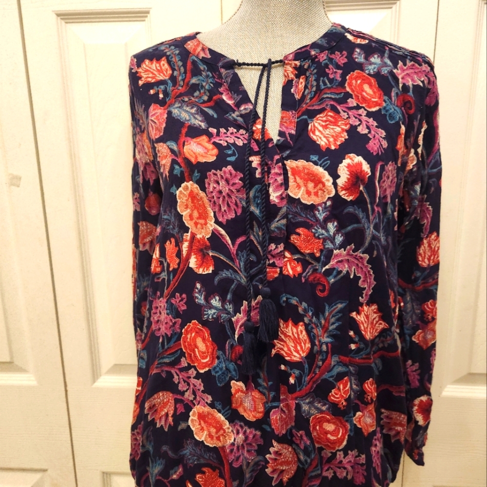 Lucky Brand Floral Long Sleeve Peasant Blouse